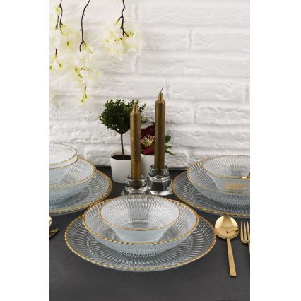 Jídelní sada 12 ks čirá/zlatá/sklo