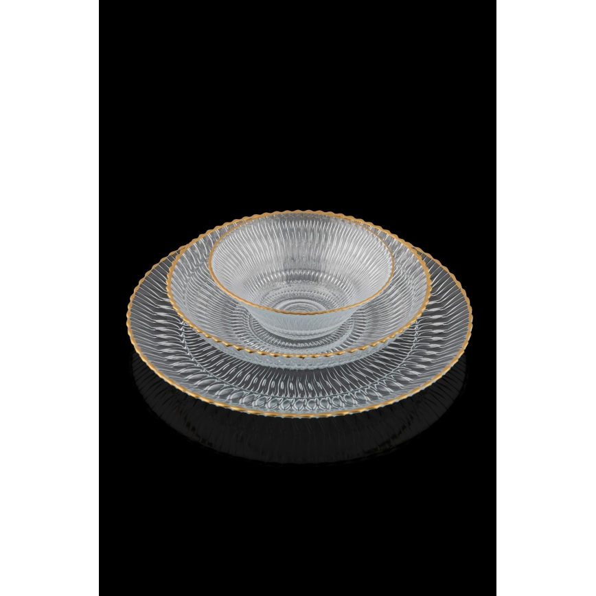 Jídelní sada 12 ks čirá/zlatá/sklo