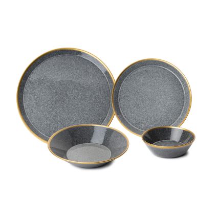 Jídelní sada 16 ks antracit/zlatá/porcelán