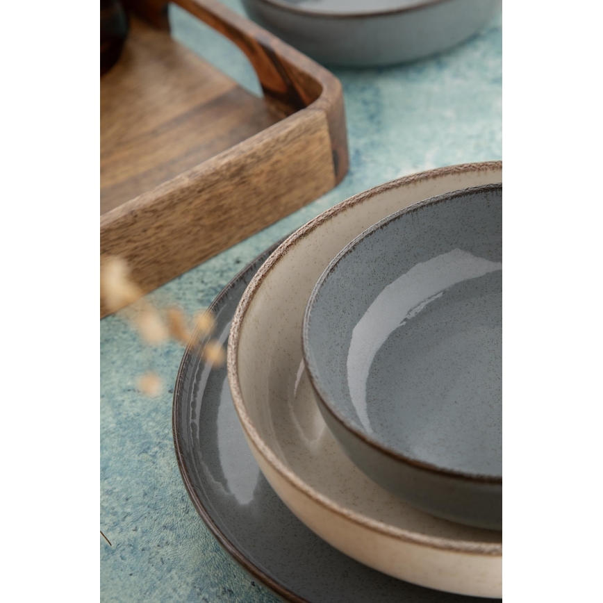 Jídelní sada 16 ks šedá/béžová/porcelán