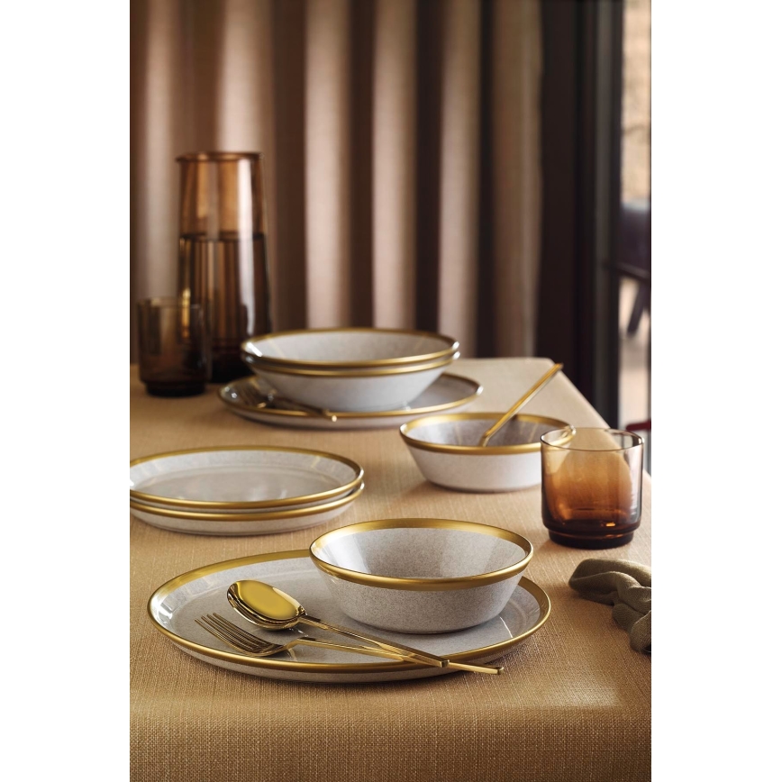 Jídelní sada 16 ks šedá/zlatá/porcelán
