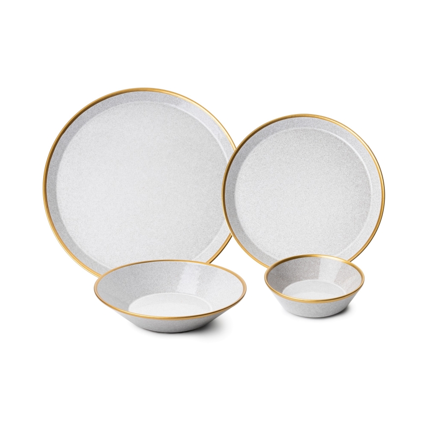 Jídelní sada 16 ks šedá/zlatá/porcelán