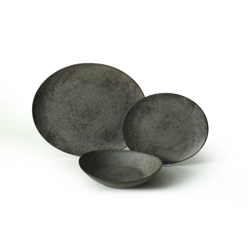 Jídelní sada 18 ks antracit/zelená/kamenina