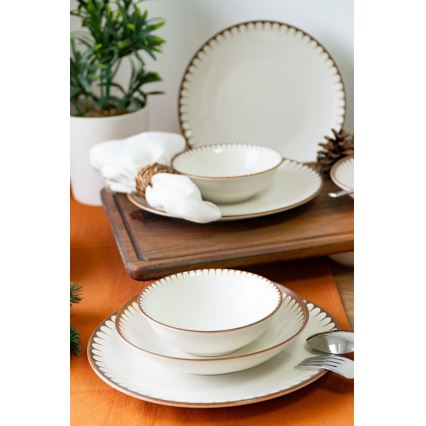 Jídelní sada 18 ks bílá/hnědá/porcelán
