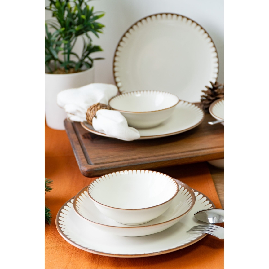 Jídelní sada 18 ks bílá/hnědá/porcelán