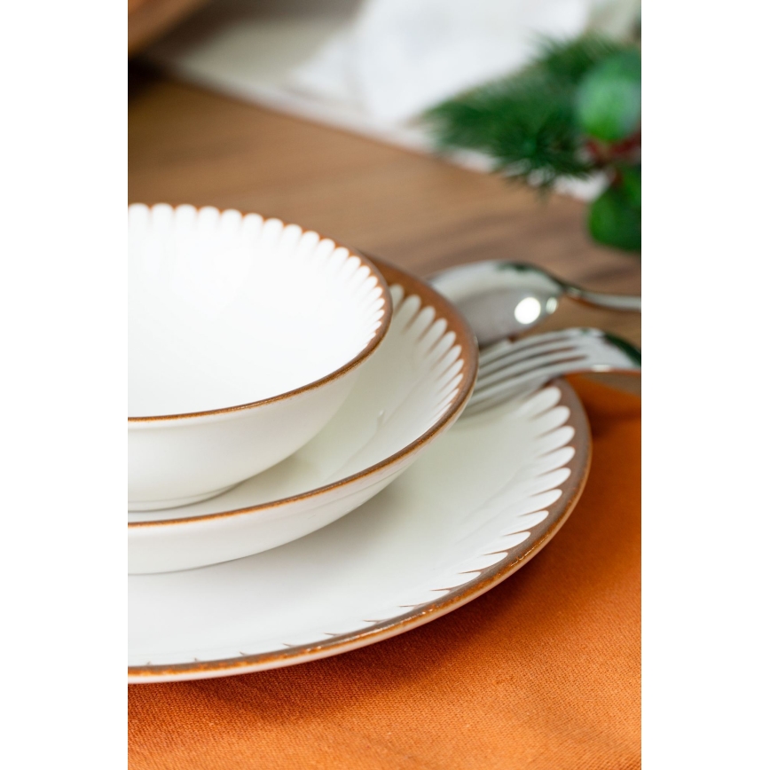 Jídelní sada 18 ks bílá/hnědá/porcelán