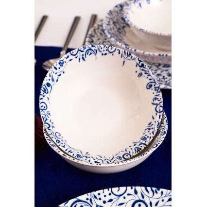 Jídelní sada 18 ks bílá/modrá/porcelán