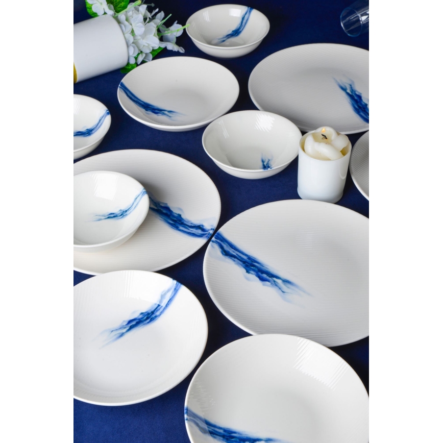 Jídelní sada 18 ks bílá/modrá/porcelán