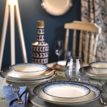 Jídelní sada 18 ks bílá/modrá/porcelán