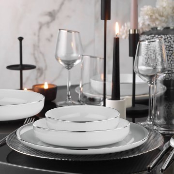 Jídelní sada 18 ks bílá/stříbrná/porcelán