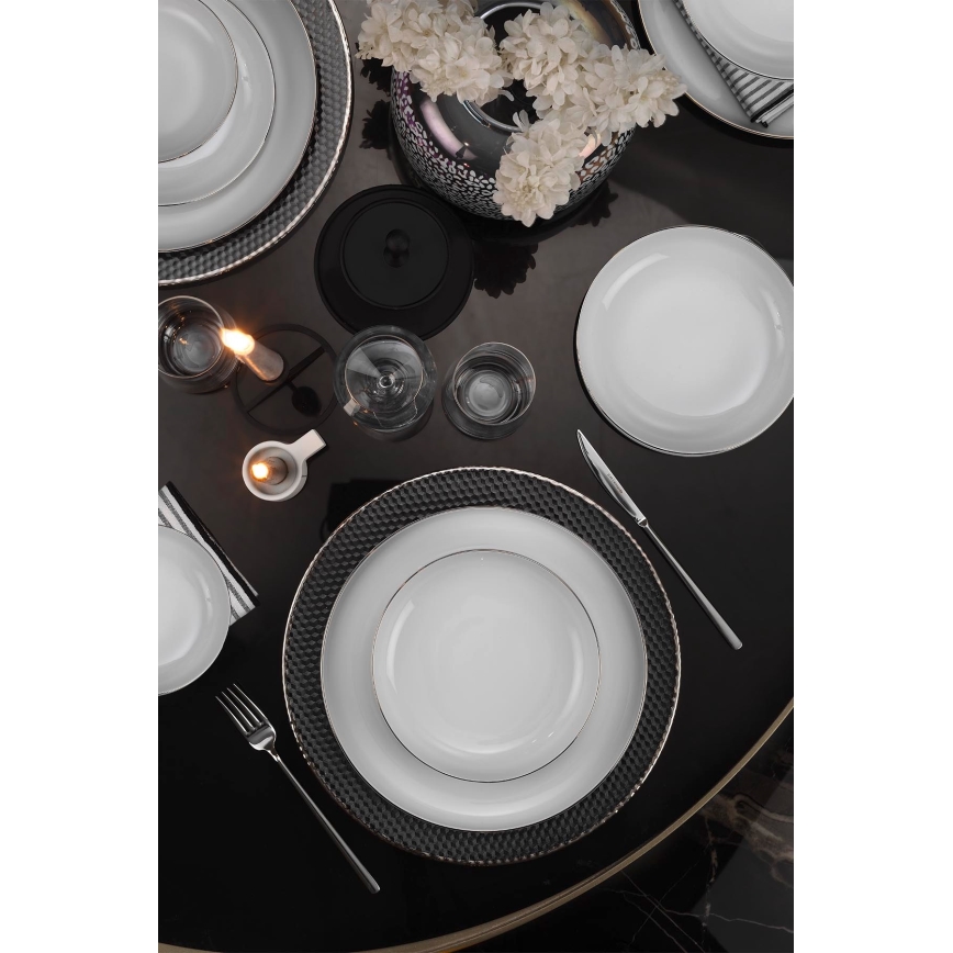 Jídelní sada 18 ks bílá/stříbrná/porcelán