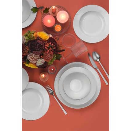 Jídelní sada 18 ks bílá/stříbrná/porcelán