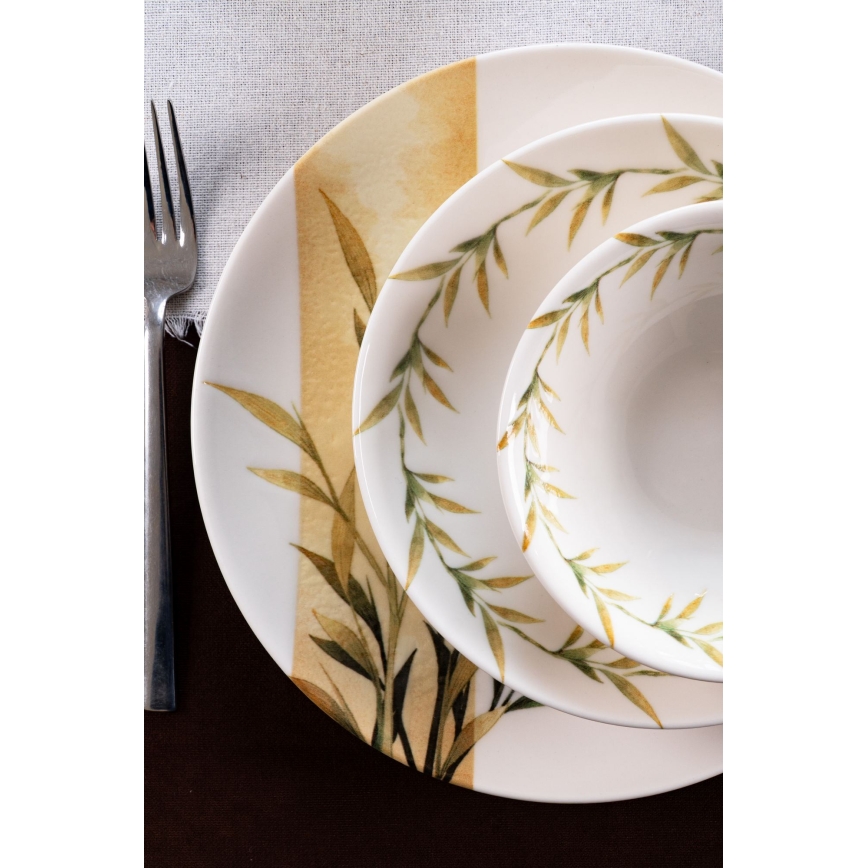 Jídelní sada 18 ks bílá/zelená/žlutá/porcelán