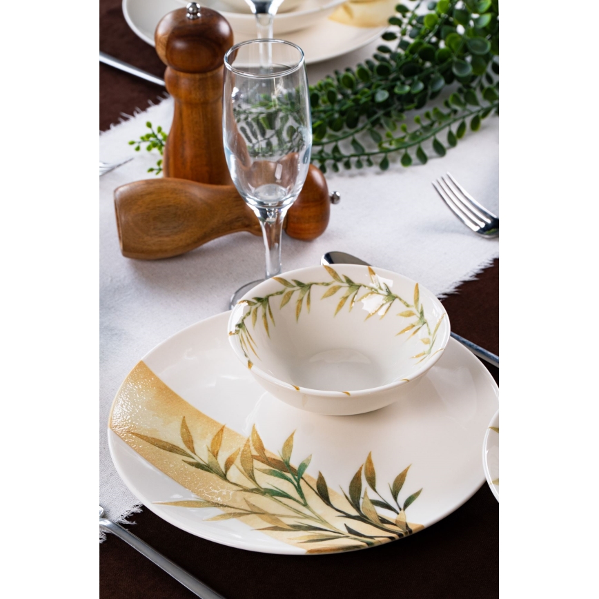 Jídelní sada 18 ks bílá/zelená/žlutá/porcelán