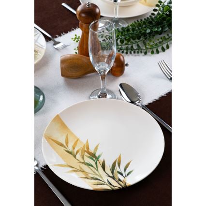Jídelní sada 18 ks bílá/zelená/žlutá/porcelán