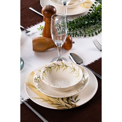 Jídelní sada 18 ks bílá/zelená/žlutá/porcelán