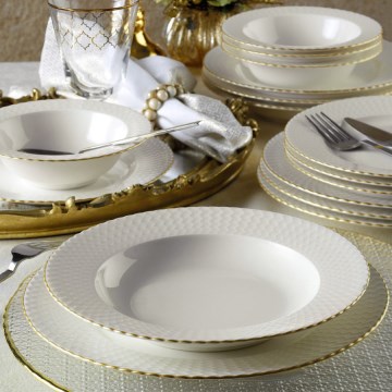 Jídelní sada 18 ks bílá/zlatá/porcelán