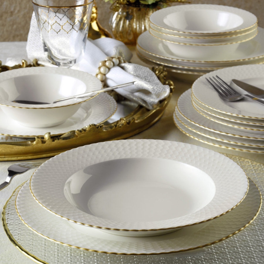 Jídelní sada 18 ks bílá/zlatá/porcelán
