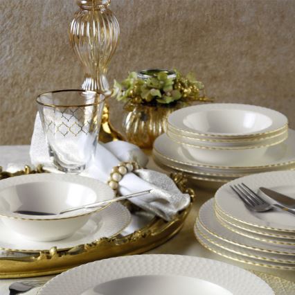 Jídelní sada 18 ks bílá/zlatá/porcelán