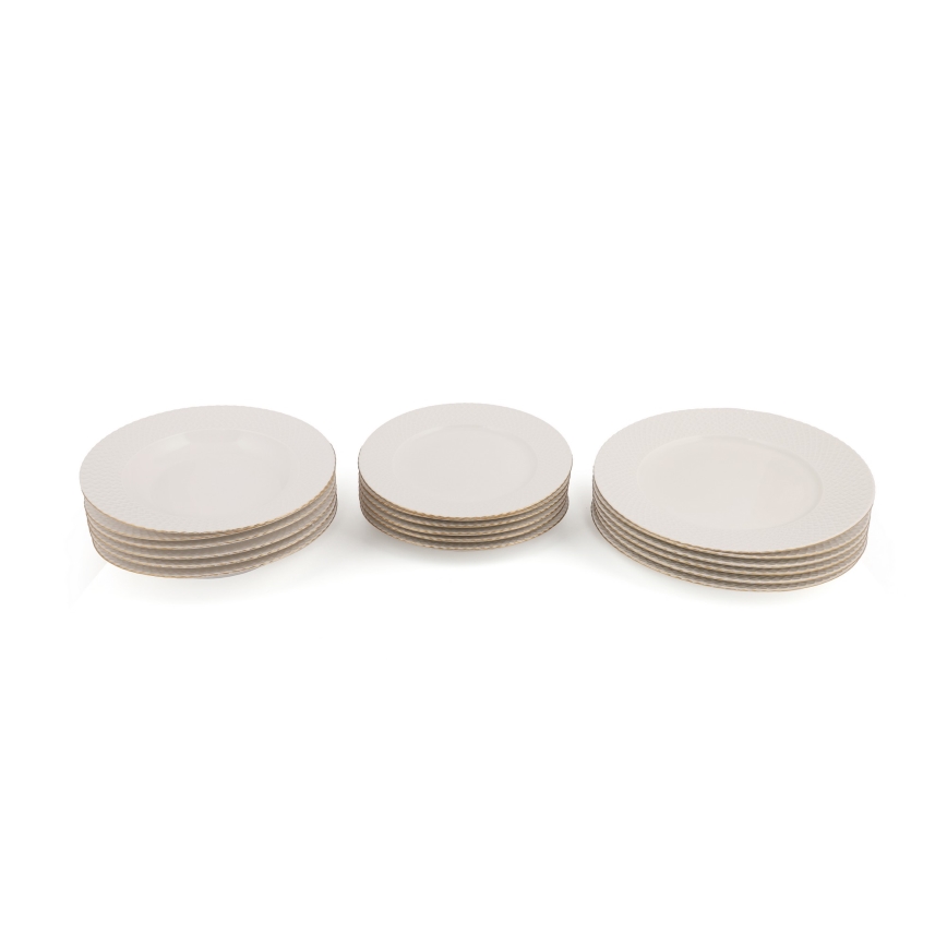 Jídelní sada 18 ks bílá/zlatá/porcelán