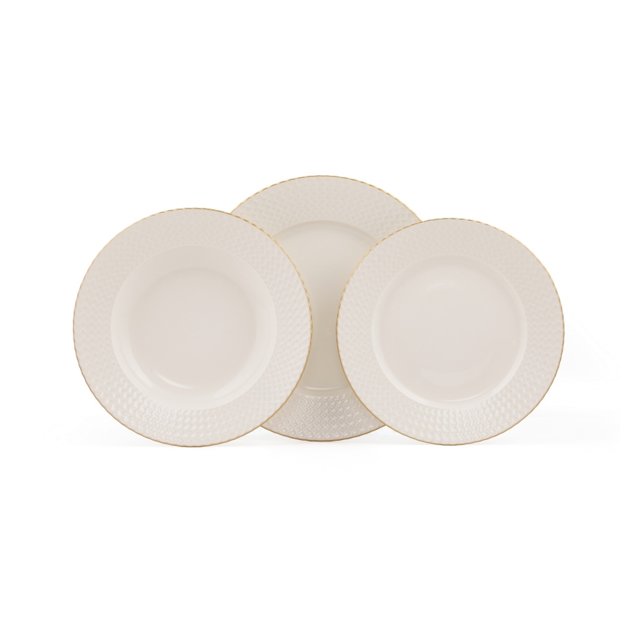Jídelní sada 18 ks bílá/zlatá/porcelán