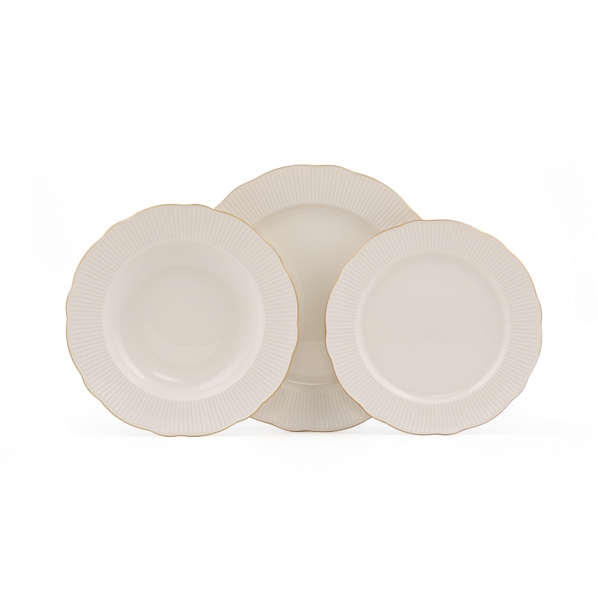 Jídelní sada 18 ks bílá/zlatá/porcelán