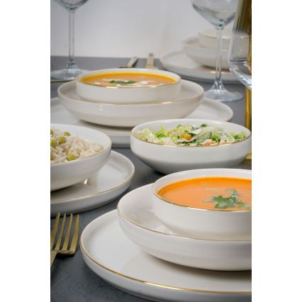 Jídelní sada 18 ks bílá/zlatá/porcelán