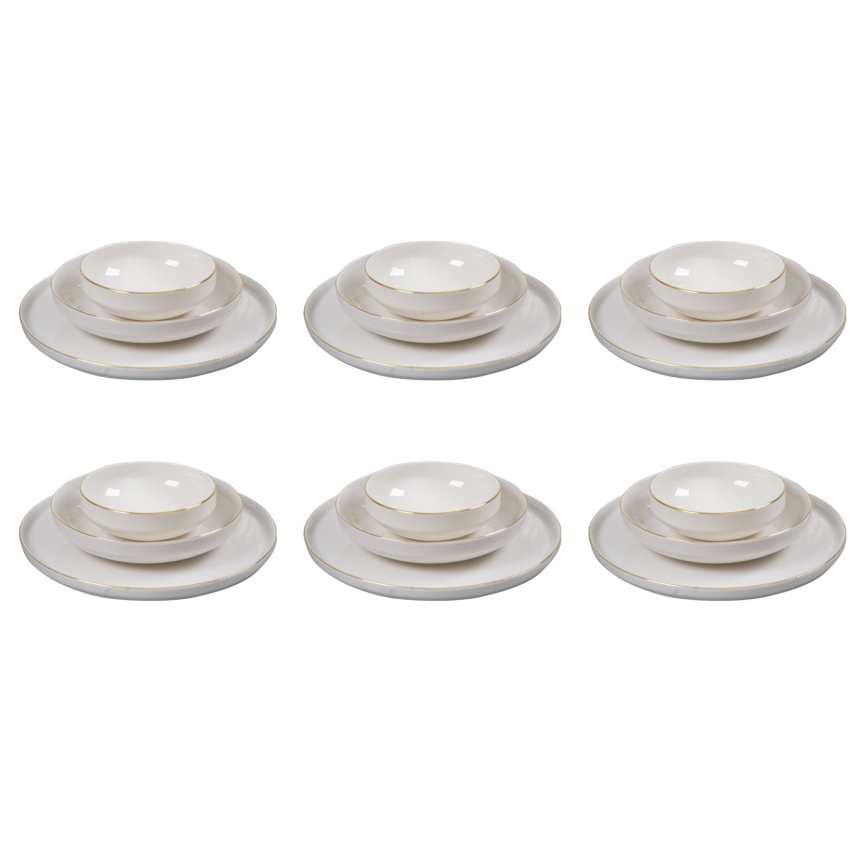 Jídelní sada 18 ks bílá/zlatá/porcelán