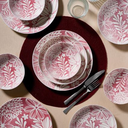 Jídelní sada 18 ks červená/bílá/porcelán