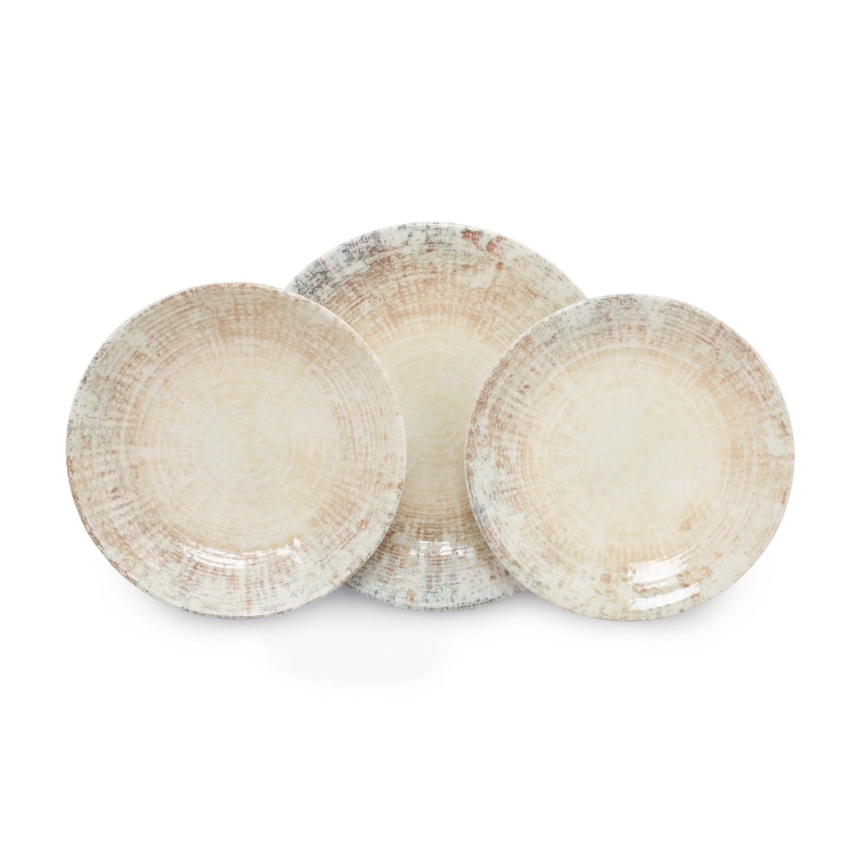 Jídelní sada 18 ks krémová/hnědá/porcelán