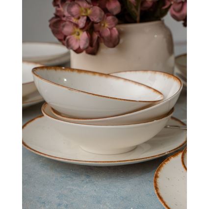 Jídelní sada 24 ks béžová/hnědá/porcelán