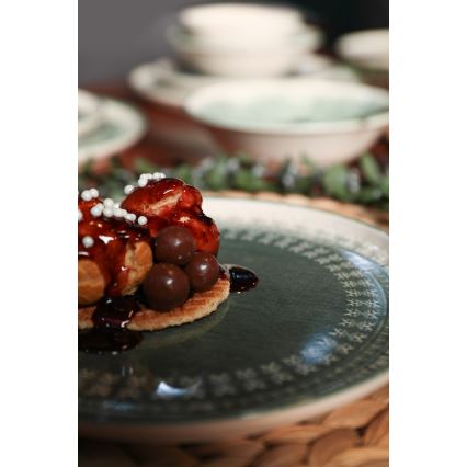 Jídelní sada 24 ks béžová/zelená/kamenina