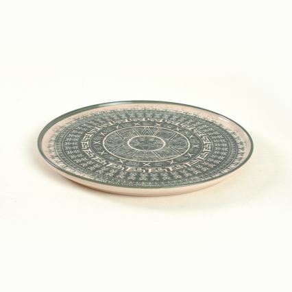 Jídelní sada 24 ks béžová/zelená/kamenina