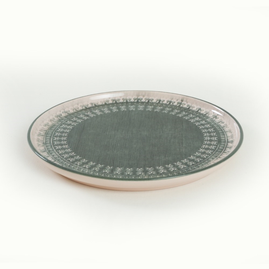 Jídelní sada 24 ks béžová/zelená/kamenina