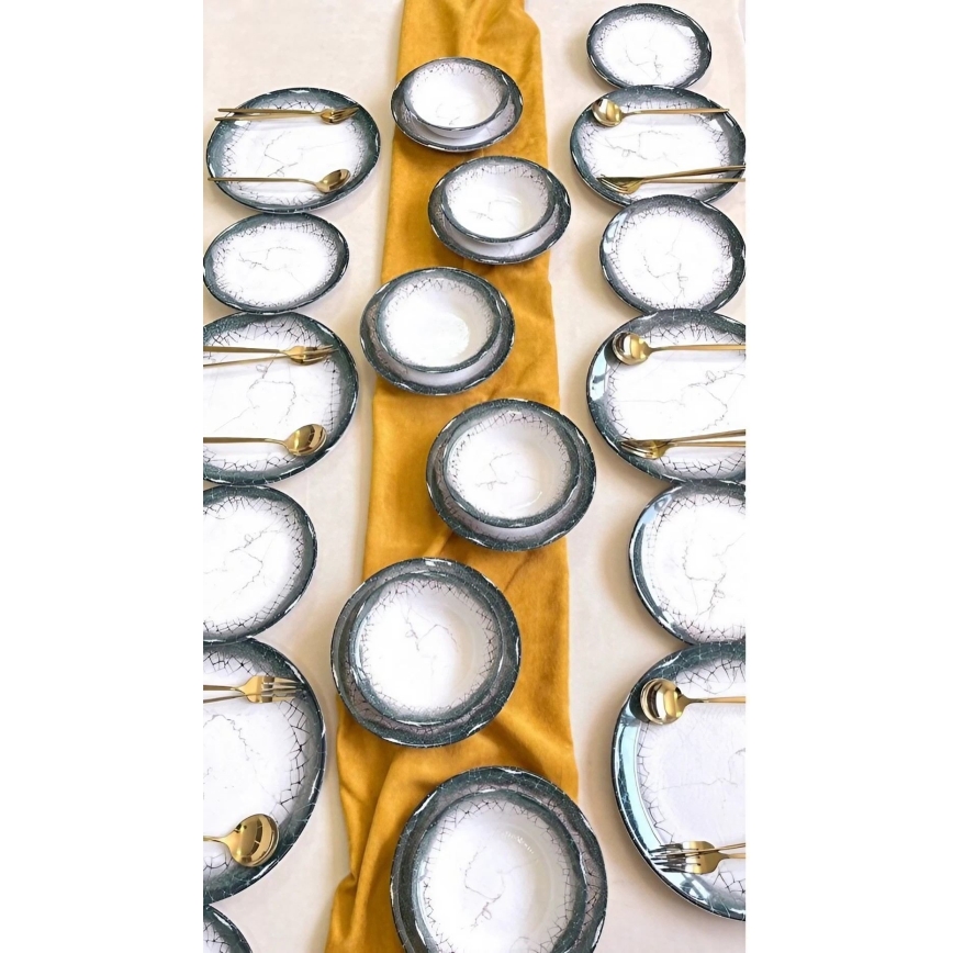 Jídelní sada 24 ks bílá/antracit/keramika