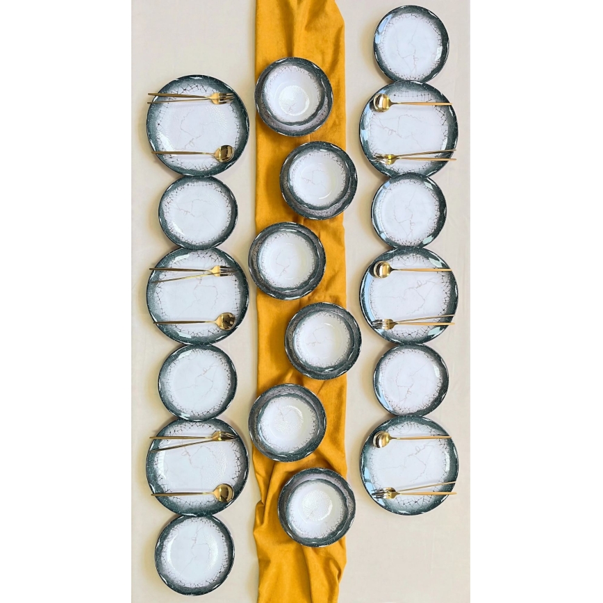 Jídelní sada 24 ks bílá/antracit/keramika