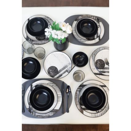 Jídelní sada 24 ks bílá/černá/kamenina