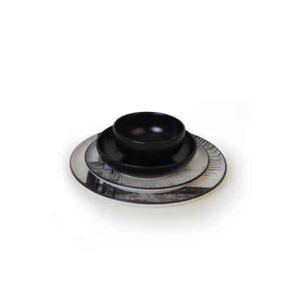 Jídelní sada 24 ks bílá/černá/kamenina