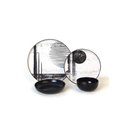 Jídelní sada 24 ks bílá/černá/kamenina