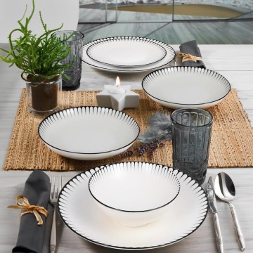 Jídelní sada 24 ks bílá/černá/porcelán