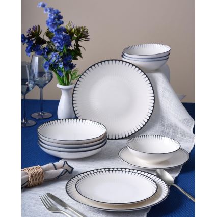 Jídelní sada 24 ks bílá/černá/porcelán