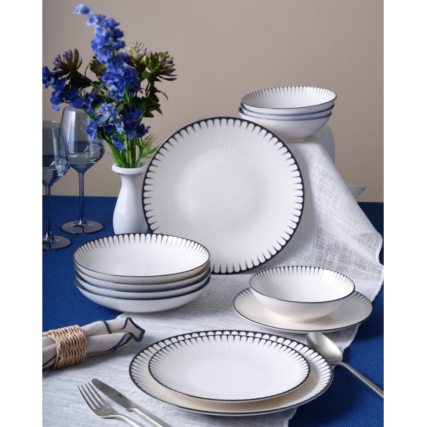 Jídelní sada 24 ks bílá/černá/porcelán