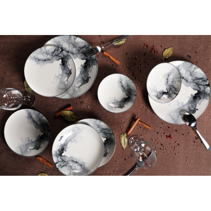 Jídelní sada 24 ks bílá/černá/porcelán