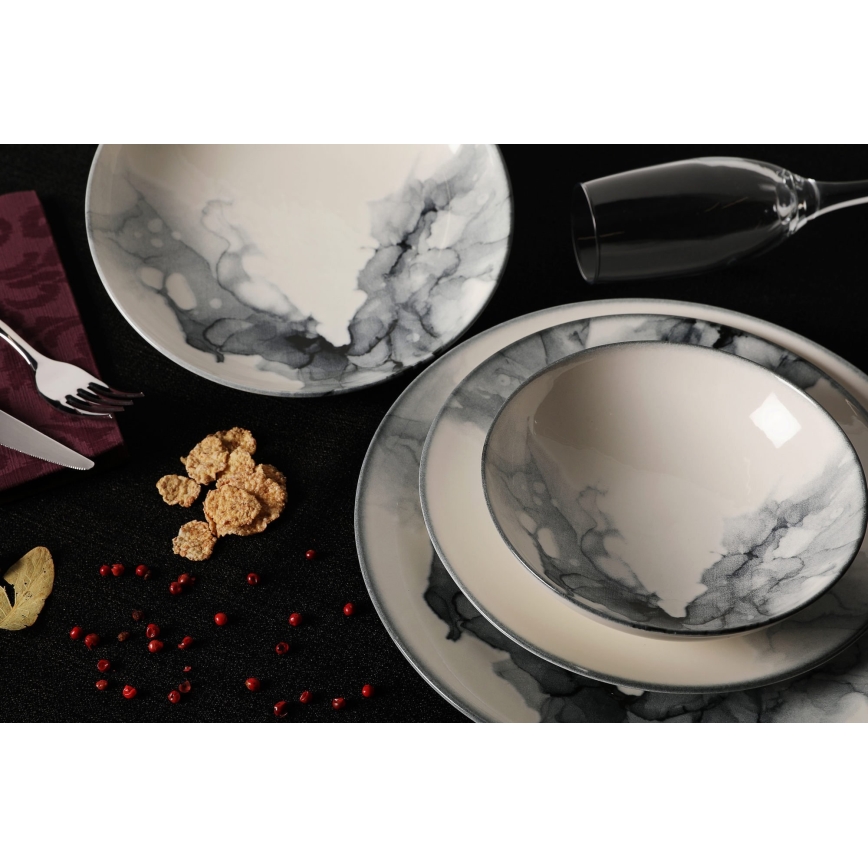 Jídelní sada 24 ks bílá/černá/porcelán