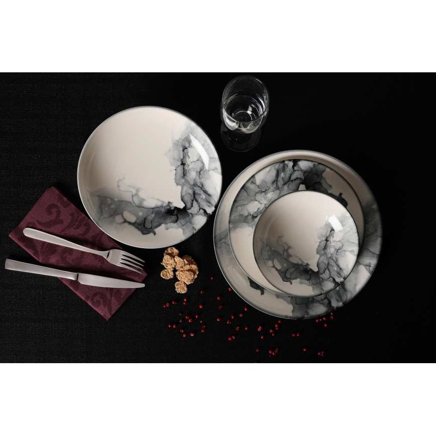 Jídelní sada 24 ks bílá/černá/porcelán