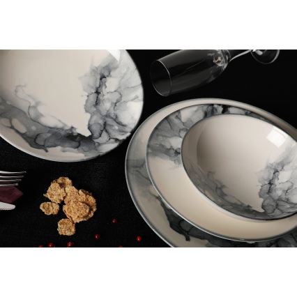 Jídelní sada 24 ks bílá/černá/porcelán