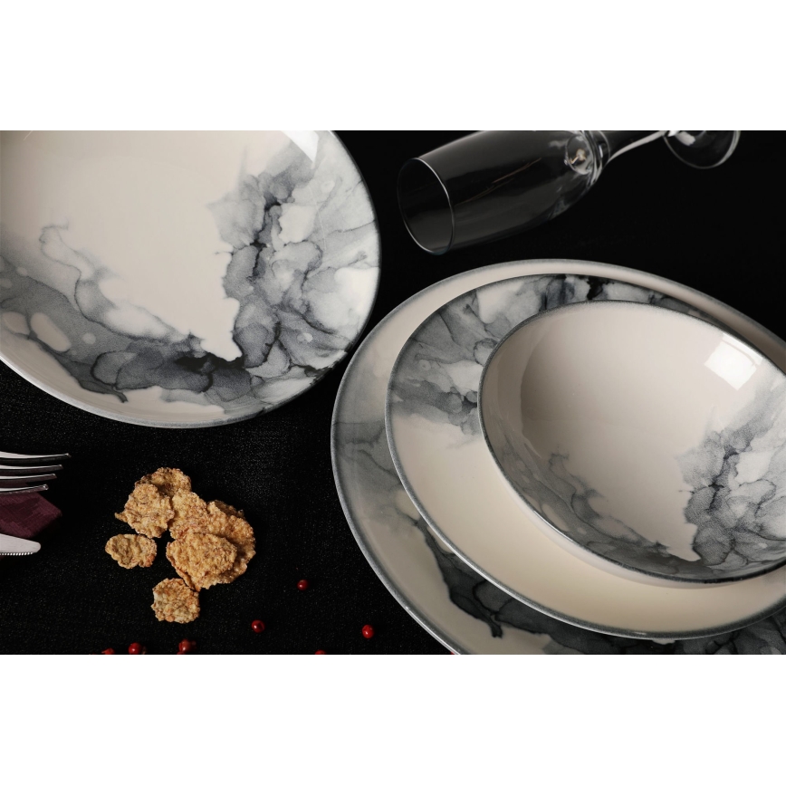 Jídelní sada 24 ks bílá/černá/porcelán