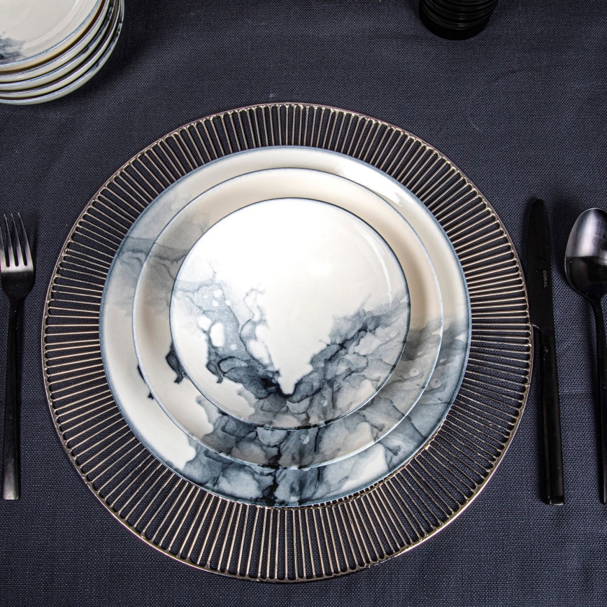 Jídelní sada 24 ks bílá/černá/porcelán