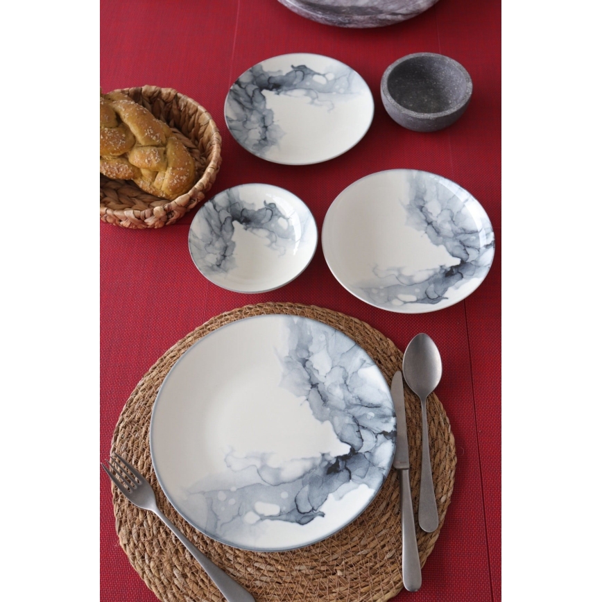 Jídelní sada 24 ks bílá/černá/porcelán