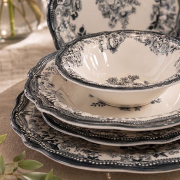 Jídelní sada 24 ks bílá/černá/porcelán